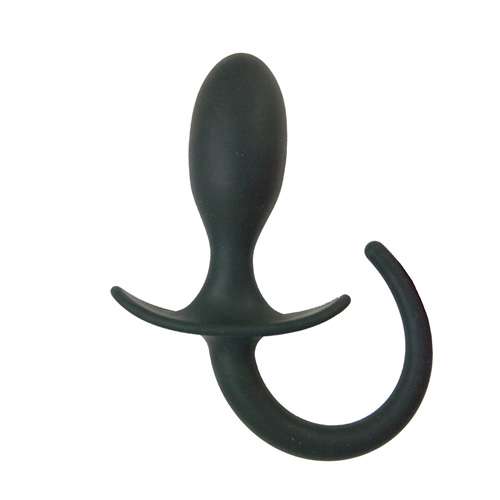 Rounded Silicone Butt Plug with Tail-Black