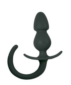 Ribbed Silicone Butt Plug with Tail-Black